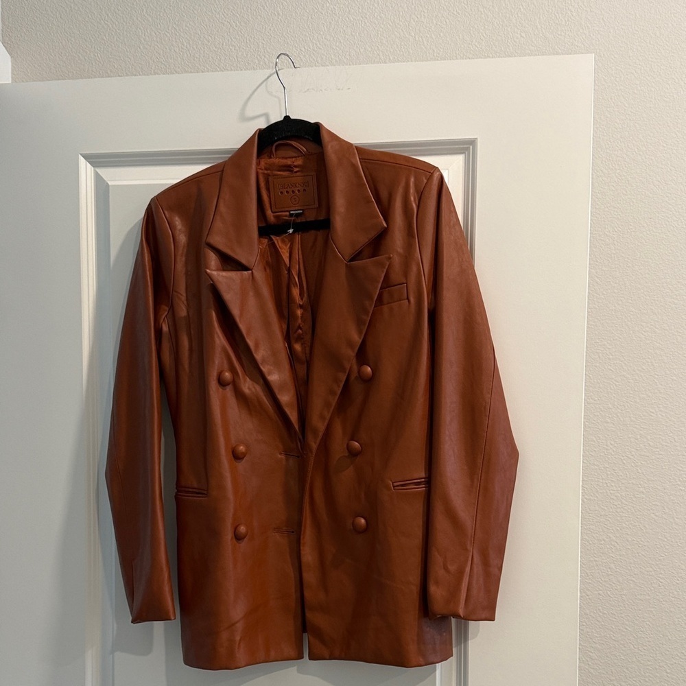 Blank NYC  Women's Brown Double-Breasted Faux leather Jacket sz s